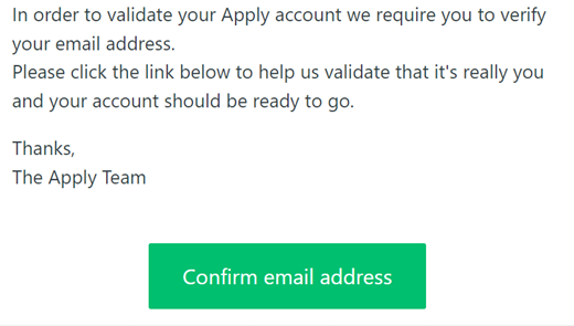 Image of verification email with confirmation button in green with white text